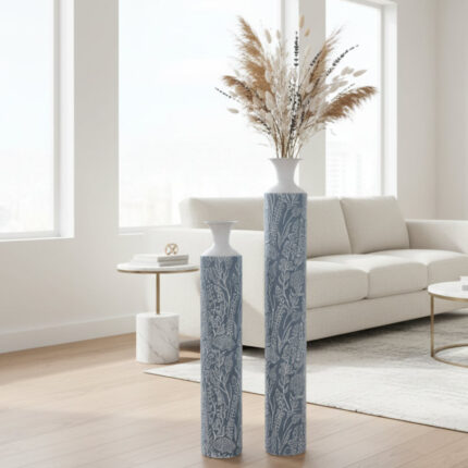 Luxury Metal Tall Vases, Large Floor Vase Set of 2, 32″ and 40″ Living Room, Home, Office Decor - Chic Decora