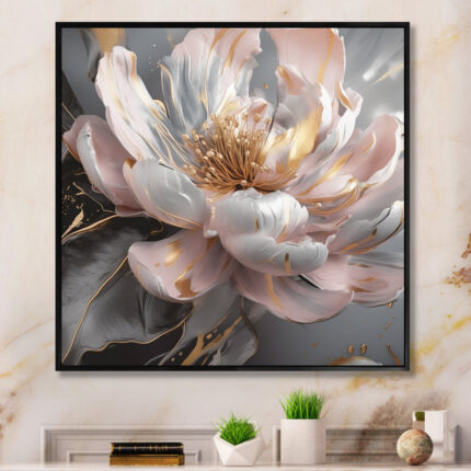 Marble Pink Gold Peony Flower III – Abstract Marble Canvas Print Wall Art - Chic Decora