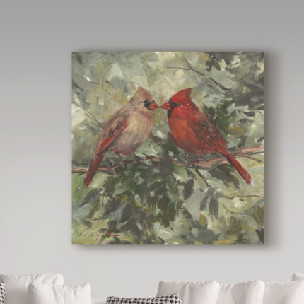Mary Miller Veazie ” Kissing Cardinals ” by Mary Miller Veazie Painting Print - Chic Decora