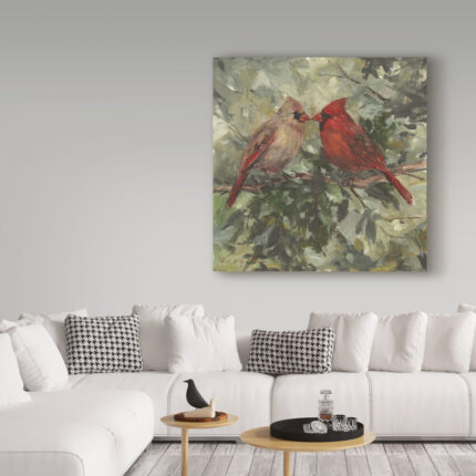 Mary Miller Veazie ” Kissing Cardinals ” by Mary Miller Veazie Painting Print - Chic Decora