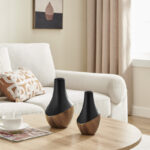 Masanari 2 Piece Gourd Modern Two Tone Tabletop Vase Set - Black And Walnut - Image 6