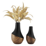 Masanari 2 Piece Gourd Modern Two Tone Tabletop Vase Set - Black And Walnut