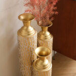 Medhansh 3 Piece Handmade Gold Vase, Tall Metal Floor Vase with Embossed Gold Ivy, Large Flower Vase - Image 5