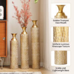 Medhansh 3 Piece Handmade Gold Vase, Tall Metal Floor Vase with Embossed Gold Ivy, Large Flower Vase - Image 7