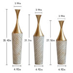 Medhansh Metal Floor Vase (Set Of 3), Tall Large Flower Vase With Tapered Opening & Lattice Weave Texture, Antique Gold Finish - Image 4