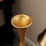 Medhansh Metal Floor Vase (Set Of 3), Tall Large Flower Vase With Tapered Opening & Lattice Weave Texture, Antique Gold Finish - Image 5