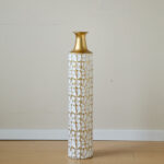 Medhansh Metal Floor Vase, Tall Decorative Vase with Gold Twig Pattern, Antique White Finish (Set of 3) - Image 7