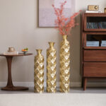 Medhansh Metal Floor Vase, Tall Large Floor Vase with Glittering Triangle Prism Design (Set of 3) - Image 2