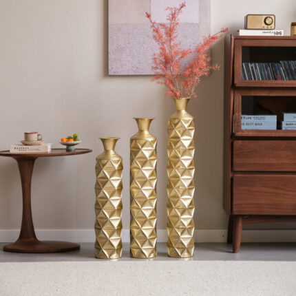 Medhansh Metal Floor Vase, Tall Large Floor Vase with Glittering Triangle Prism Design (Set of 3) - Chic Decora