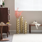 Medhansh Metal Floor Vase, Tall Large Floor Vase with Glittering Triangle Prism Design (Set of 3) - Image 3