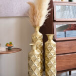 Medhansh Metal Floor Vase, Tall Large Floor Vase with Glittering Triangle Prism Design (Set of 3) - Image 5