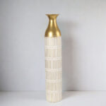 Medhansh White and Gold Floor Vase, Large Metal Floor Vase with Embossed Stripe Pattern, Antique White Finish (Set of 3) - Image 7