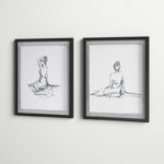 Meisel Feminine Figures Sketch 2-piece Framed Glass and Matted Wall Art Set - Image 2