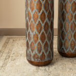 Metal Antique Gold Cylinder Floor Vases With Verdigris Finish (Set of 2) - Image 3