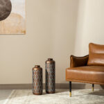 Metal Antique Gold Cylinder Floor Vases With Verdigris Finish (Set of 2) - Image 2