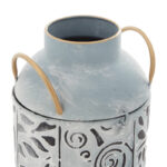 Metal Embossed Floral Decorative Blue Vase with Gold Handles Set - Image 4