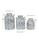 Metal Embossed Floral Decorative Blue Vase with Gold Handles Set - Image 5