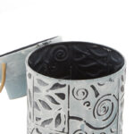 Metal Embossed Floral Decorative Blue Vase with Gold Handles Set - Image 2