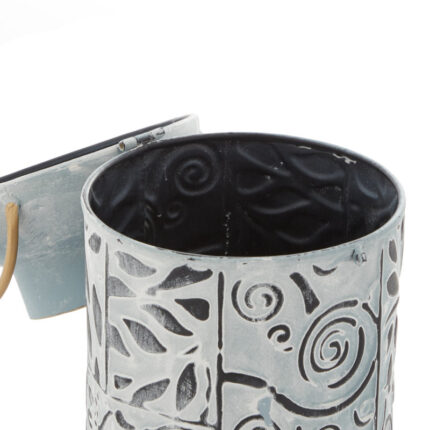 Metal Embossed Floral Decorative Blue Vase with Gold Handles Set - Chic Decora