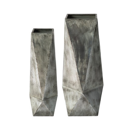 Metal Geometric Antique Silver Floor Vases (Set of 2) - Chic Decora