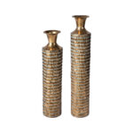 Metal Gold Embossed Floor Vases With Verdigris Finish (Set of 2) - Image 5