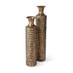 Metal Gold Embossed Floor Vases With Verdigris Finish (Set of 2) - Image 6