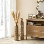 Metal Gold Embossed Floor Vases With Verdigris Finish (Set of 2)