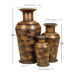 Metal Indoor Outdoor Tall Floor Bottleneck Decorative Vase with Bubble Texture and Studs - Image 4