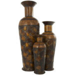 Metal Indoor Outdoor Tall Floor Bottleneck Decorative Vase with Bubble Texture and Studs - Image 5