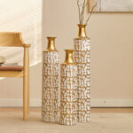 Metal Tall Floor Vase with Golden Blossom Vine Pattern, Large Flower Vase, Gold Vase (Set Of 3) - Image 3