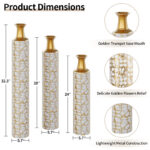 Metal Tall Floor Vase with Golden Blossom Vine Pattern, Large Flower Vase, Gold Vase (Set Of 3) - Image 4