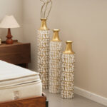 Metal Tall Floor Vase with Golden Blossom Vine Pattern, Large Flower Vase, Gold Vase (Set Of 3) - Image 5