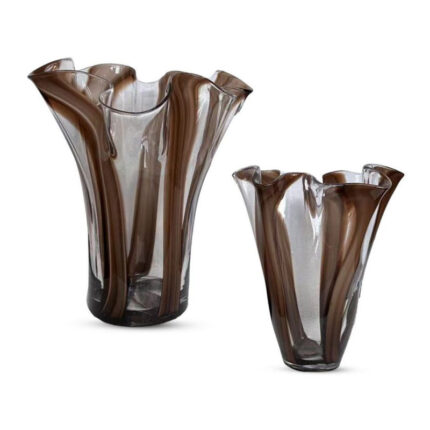 Mia Handblown Ruffled Glass Vase Set–Striped Artistry with Ruffled Rims (Set of 2) - Chic Decora