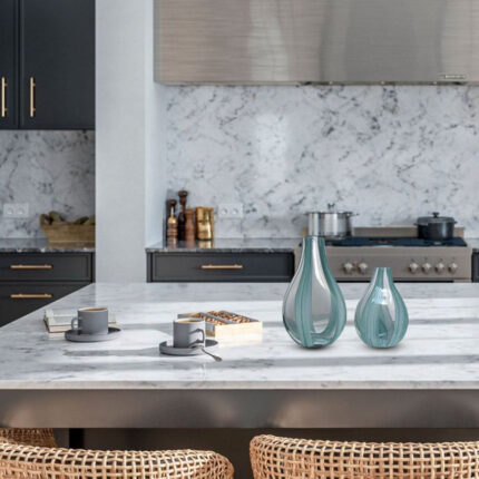 Mia Teardrop Striped Handblown Glass Vase Set-Striped Artistry for Your Home - Chic Decora