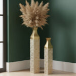 Miasophia Modern Decorative Metal Tall Vase, Gold Living Room Decor, 42" and 35" Pots for Pampas Grass