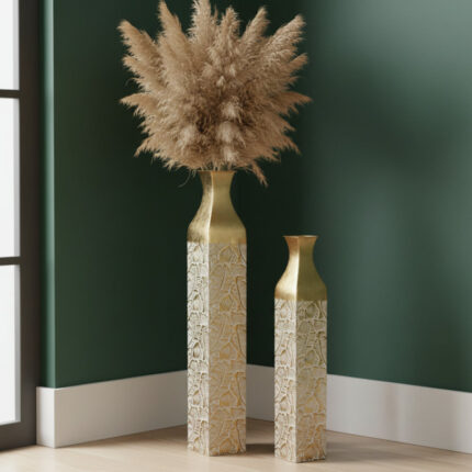 Miasophia Modern Decorative Metal Tall Vase, Gold Living Room Decor, 42″ and 35″ Pots for Pampas Grass - Chic Decora