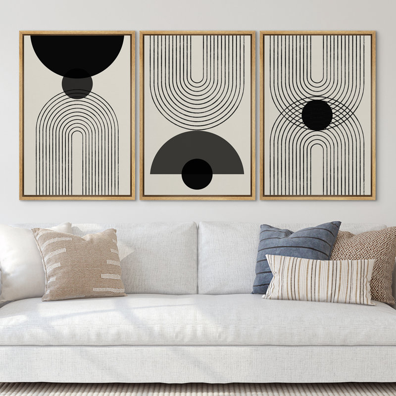 Mid-Century Modern Black And White Minimalist Abstract Home Decor Framed Wall Art Work Canvas Print - Image 4