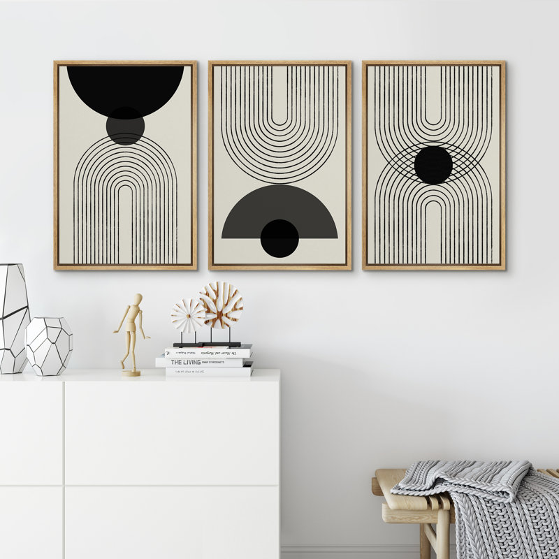 Mid-Century Modern Black And White Minimalist Abstract Home Decor Framed Wall Art Work Canvas Print - Image 5