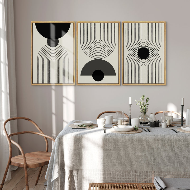 Mid-Century Modern Black And White Minimalist Abstract Home Decor Framed Wall Art Work Canvas Print - Image 2