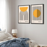 Mid Century Modern Boho Bauhaus Solar Sun Abstract Art Decor Framed On Canvas 2 Pieces Print - Image 5