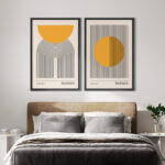 Mid Century Modern Boho Bauhaus Solar Sun Abstract Art Decor Framed On Canvas 2 Pieces Print - Image 7