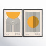 Mid Century Modern Boho Bauhaus Solar Sun Abstract Art Decor Framed On Canvas 2 Pieces Print - Image 2