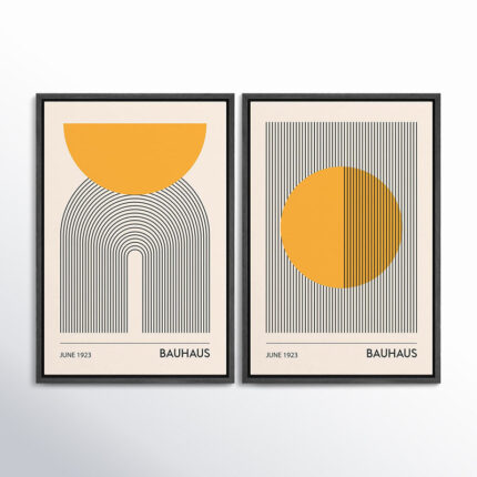Mid Century Modern Boho Bauhaus Solar Sun Abstract Art Decor Framed On Canvas 2 Pieces Print - Chic Decora