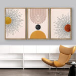 Mid Century Modern Boho Bright Nordic Abstract Living Room Framed Canvas 3 Pieces Print Wall Art - Image 5