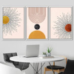 Mid Century Modern Boho Bright Nordic Abstract Living Room Framed Canvas 3 Pieces Print Wall Art - Image 6