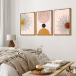 Mid Century Modern Boho Bright Nordic Abstract Living Room Framed Canvas 3 Pieces Print Wall Art - Image 2