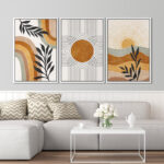 Mid Century Modern Boho Brown Abstract Sun Tropical Plant - Framed 3 Piece Set Canvas Print Picture - Image 7