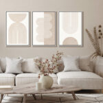 Mid Century Modern Boho Duotone Beige Abstract Shape Framed Canvas 3 Pieces Print Wall Art Neutral Decor - Image 5