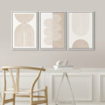 Mid Century Modern Boho Duotone Beige Abstract Shape Framed Canvas 3 Pieces Print Wall Art Neutral Decor - Image 6