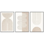 Mid Century Modern Boho Duotone Beige Abstract Shape Framed Canvas 3 Pieces Print Wall Art Neutral Decor - Image 7